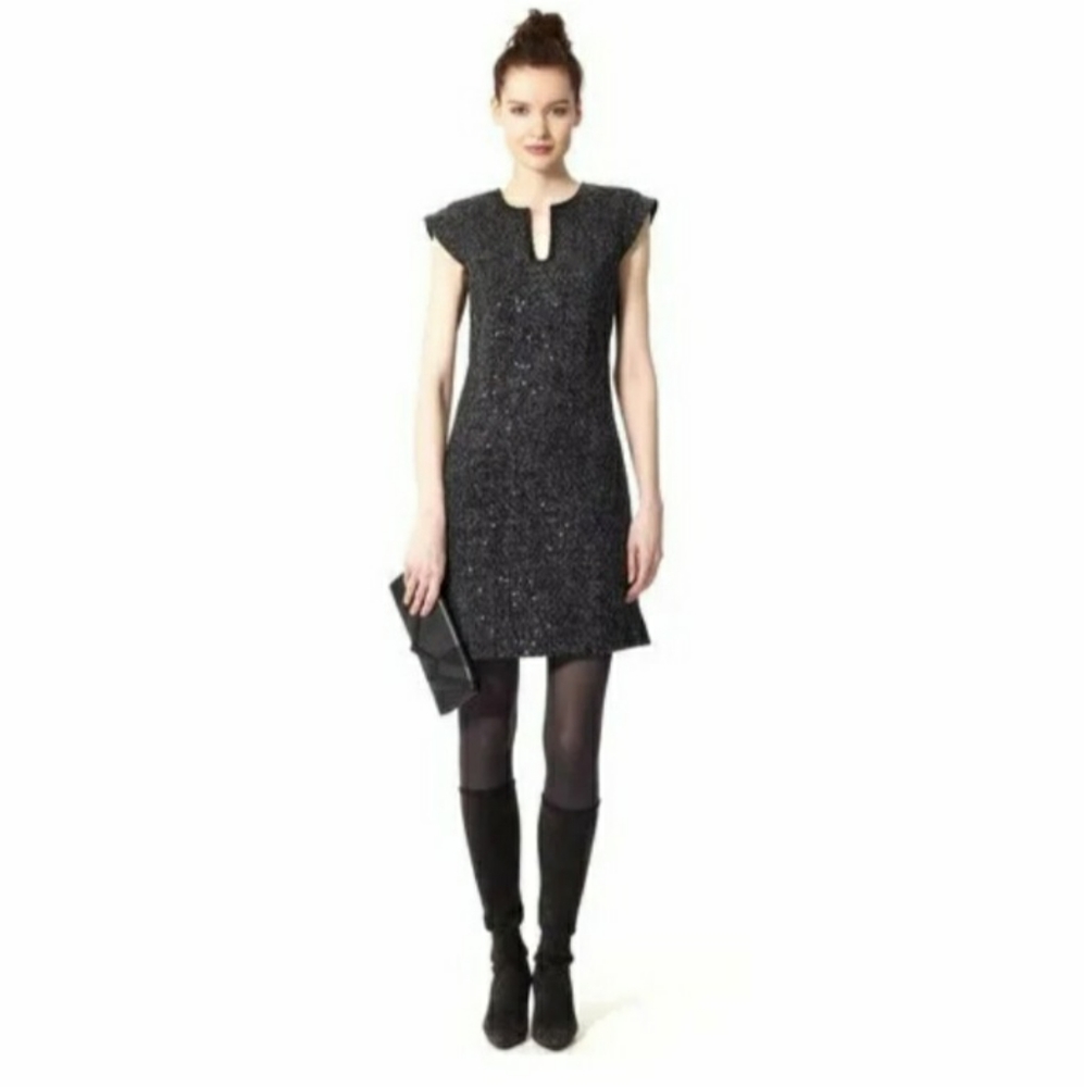 Juliette Longuet black tweed cap sleeve dress